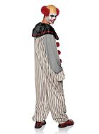 Creepy clown from IT, jumpsuit costume, pom pom, vertical stripes